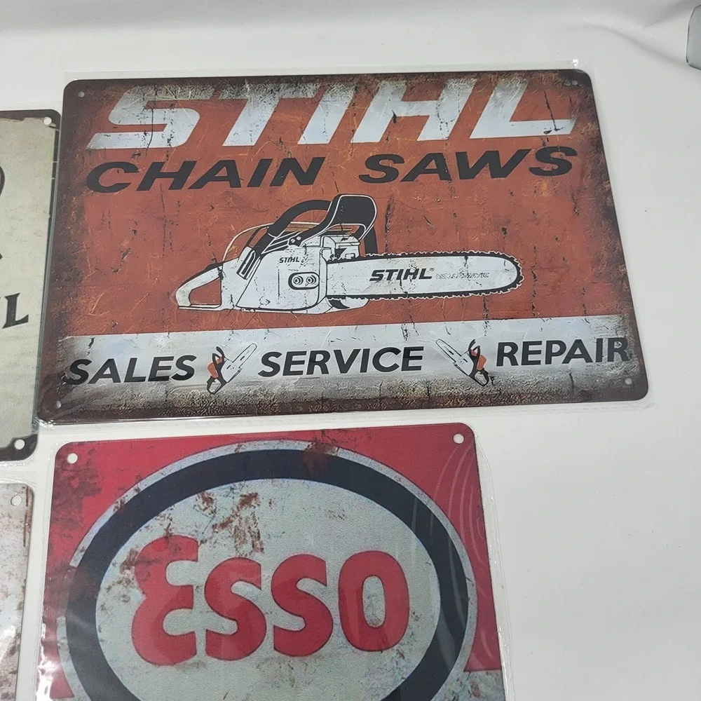 Lot Of 4 Mancave Garage Vintage Gas Oil Stihl Retro Look Metal Signage Signs